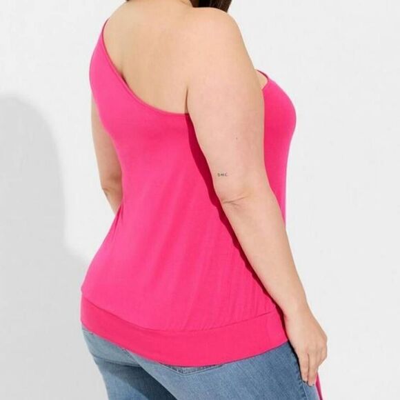 Torrid Women's Plus Size Super Soft One-Shoulder Tie-Front Crop Top, Pink - Picture 3 of 5